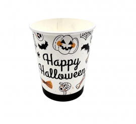 Pack of 12 250 ml glasses Happy Halloween Print black and white