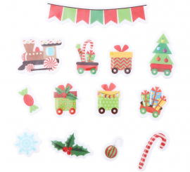 Pack de 13 Pegatinas Gel Figuritas Trenecito Navidad de 20x25 cm
