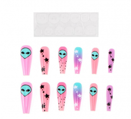 Pack of 13 Pink Alien Self-Adhesive Nails