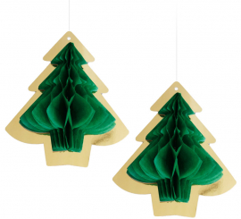 Pack de 2 Colgantes Panal de Árbol de Navidad de 15 cm