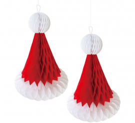 Pack de 2 Colgantes Panal de Gorro Noel de 15 cm