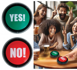 Pack of 2 'Yes ! ' and ' No!' push buttons measuring 9 cm