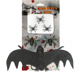 Pack of 3 Black and Green Spiders with Bat