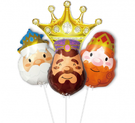 Pack de 3 Globos Foil Reyes Magos con Corona