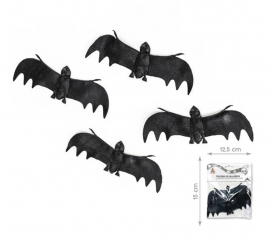 Pack of 4 Black Bats with Spread Wings