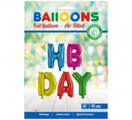 Packung mit 5 Folienballons Wort HBDAY von 41 cm