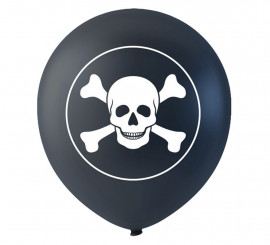 Packung mit 6 schwarzen Piraten-Totenkopf-Luftballons 25 cm