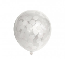 Pack of 6 Balloons with White Paper Confetti of 30 cm