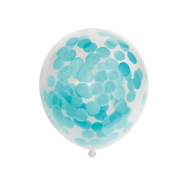 Pack de 6 Globos Confetti de papel color Azul Bebé de 30 cm