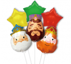 Pack de 6 Globos Foil Reyes Magos con Estrellas