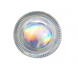 Pack of 6 holographic silver plates of 21x21 cm