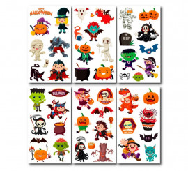 Pack of 6 Halloween cartoon tattoos in assorted models of 6.8 cm