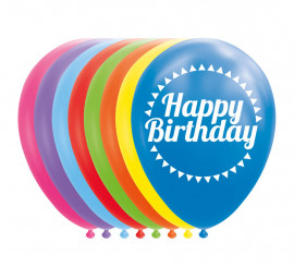 Confezione da 8 Palloncini Happy Birthday di Colori Assortiti da 30 cm