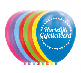 Pack of 8 Hartelijk Gefeliciteerd Balloons of Assorted Colors of 30 cm