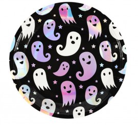 Pack de 8 Platos Negros de Fantasmas Blancos