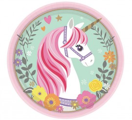 Pack of 8 Magical Unicorn Plates of 17.7 cm