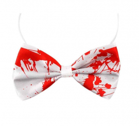 White bow tie with blood