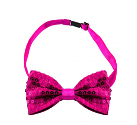 Fluorescent fuchsia sequin bow tie with hook