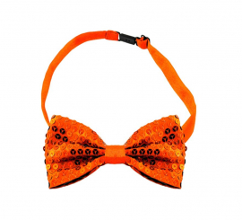 Fluorescent orange sequin bow tie with hook