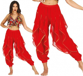 Red Belly Dance Pants with Golden Fringes