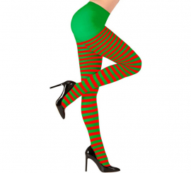 Meia-calça listrada vermelha e verde 70 DEN