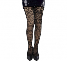 Floral Fishnet Tights with Stripes