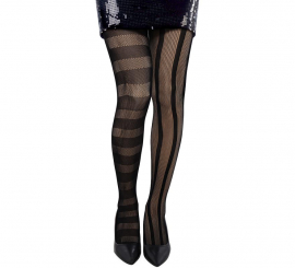 Asymmetrical Striped Fishnet Tights