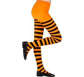 Meia-calça laranja com listras pretas, 70 denier para meninas