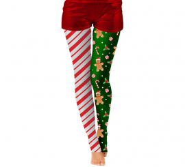 Christmas tights with double stripe and cookie print for adults