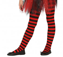 Children's Red Tights with Black Stripes