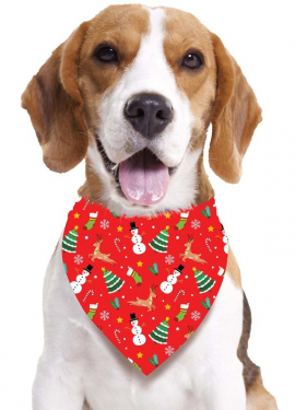 Red printed snowman scarf for dogs 69x35 cm