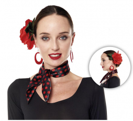 Black Sevillana scarf with red polka dot