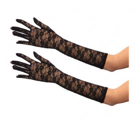 Pair of 40cm Adult Black Long Lace Gloves