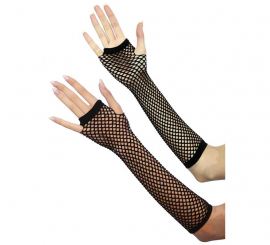 Pair of 24cm long black fishnet gloves for adults