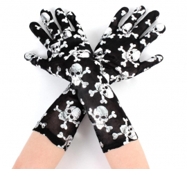 Pair of black gloves with skulls for adults