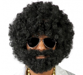 Black afro wig with Tramp beard