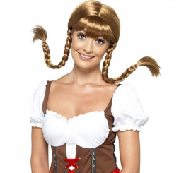 Brown wig with Bavarian pigtails