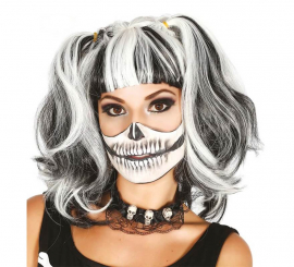 Wig with White and Black Pigtails