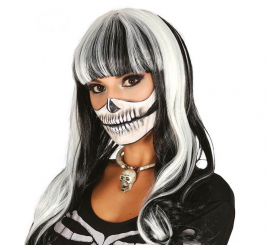 White-Black Wig with Bangs