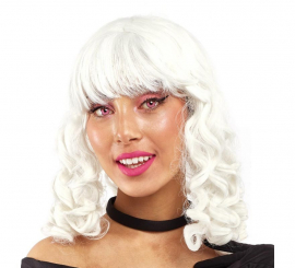 Curly white wig with fringe