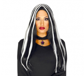 Black witch wig with white highlights Halloween