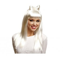 White Pop Star Diva Wig with Bow