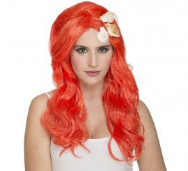 Orange Little Mermaid wig with seashells