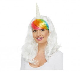 Perücke Einhorn Regenbogen-weiße Fransen Frauen