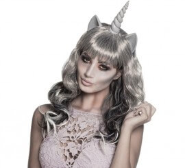 Ghost Unicorn Wig with Horns and Gray Ears