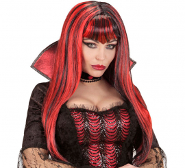 Red and Black Vampire Wig with Bangs