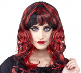 Red and black vampire wig with fringe