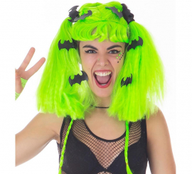 Vampire Wig with Adult Green Pigtails