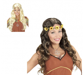 Hippie or Medieval wig with ribbon in various colors for adults