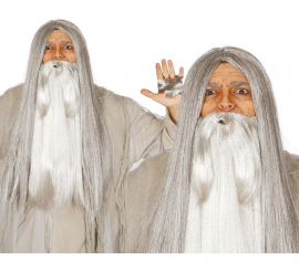 Long gray witch or warlock wig for Halloween